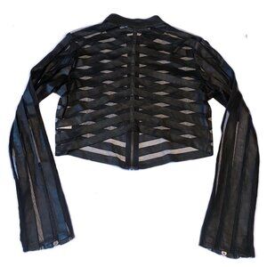 Lightweight  Cropped Jacket:  Faux leather/Sheer Striped  Gothy